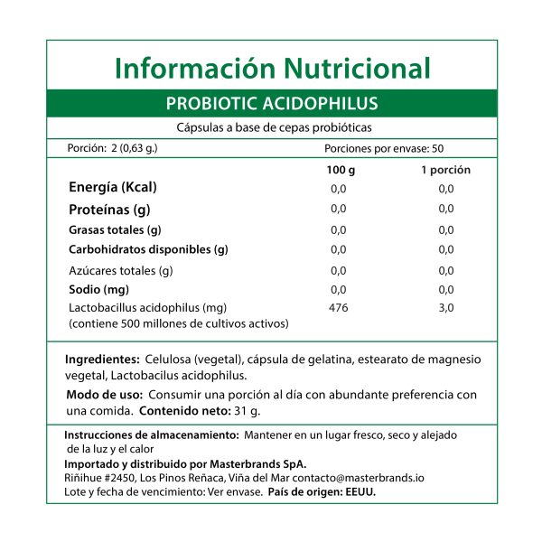 Probióticos Acidophilus - 100 Cápsulas - Imagen 3