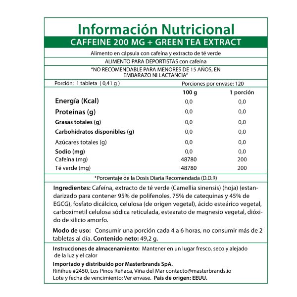 Cafeína 200 Mg con Té Verde – 120 Cápsulas - Imagen 4